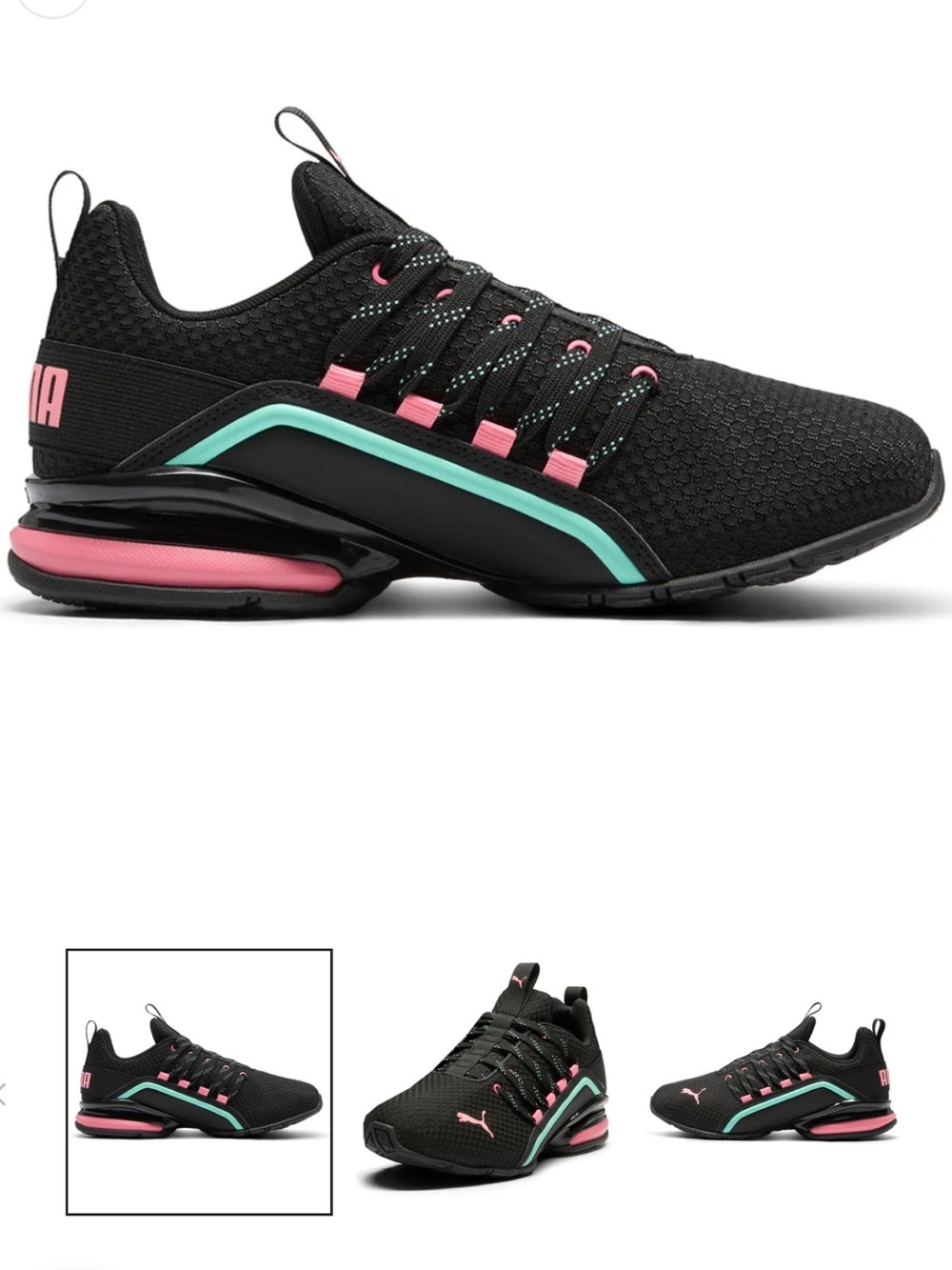 Puma Women's Black Axelion Training Sneaker with Pink & Teal Accents Wide-fit